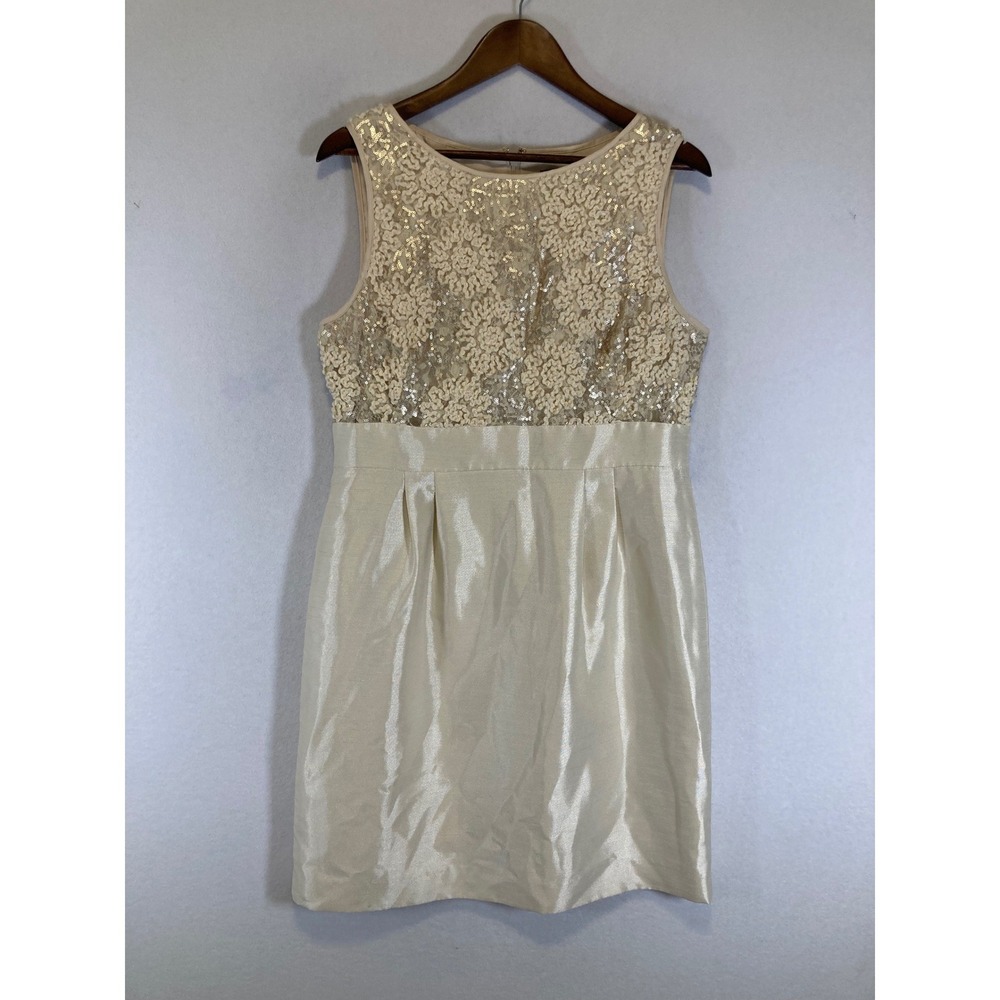Elegant Tahari Arthur S Levine Womens 12 Champagne Sequin Lace Cocktail Dress